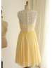 Ivory Lace Yellow Chiffon Popular Short Prom Dress